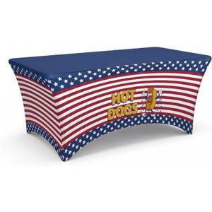 Chumia 6 ft 4th of July Rectangle Tablecloth Stretch Spandex Hot Dog Patriotic Tablecloth 250th Anniversary USA Independence Day Table Cover American Flag Table Cloth for 4th of July Party Decorations
