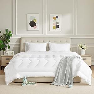 HOMTEC Duvet Insert Cotton Comforter King Size White Down Alternative Fill Duvet Insert 100% Cotton Shell Quilted Fluffy Comforter Lightweight All Season 8 Corner Tabs Durable Breathable Noiseless