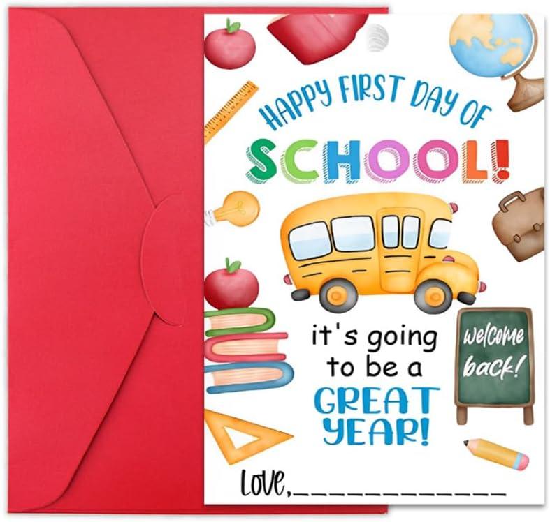 First Day of School Gift Card for Students Daughter Son Niece Nephew Back to School Gifts for Kids Sister Brother Granddaughter Grandson 1st Frist Day of School Greeting Card with Envelope