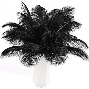 THARAHT Black Ostrich Feathers 24pcs Natural Bulk 10-12Inch 25cm-30cm for Crafts Wedding Party Centerpieces Halloween and Home Decoration Feathers