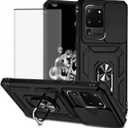 for Galaxy S20 Ultra Case/Samsung S20 Ultra SM-G988U Case with Tempered Glass Screen Protector and Slide Camera Cover,Magnetic Ring Car Mount Holder Cover for Samsung Galaxy S20 Ultra 5G Black