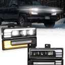 Partsam LED Headlights Assembly DOT Approved with Start Animation DRL Sequential Turn Signal Hi/Low Beam Lights Replacement for OBS Truck Silverado C/K 1500/2500/3500 88-98, 6500K 12V IP67