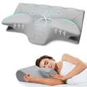 Cervical Neck Pillow for Pain Relief, Ergonomic Contour Memory Foam Pillows for Sleeping, Cooling odorless Neck Support Pillow for Side Back Stomach Sleeper, with Washable Pillowcase, Grey