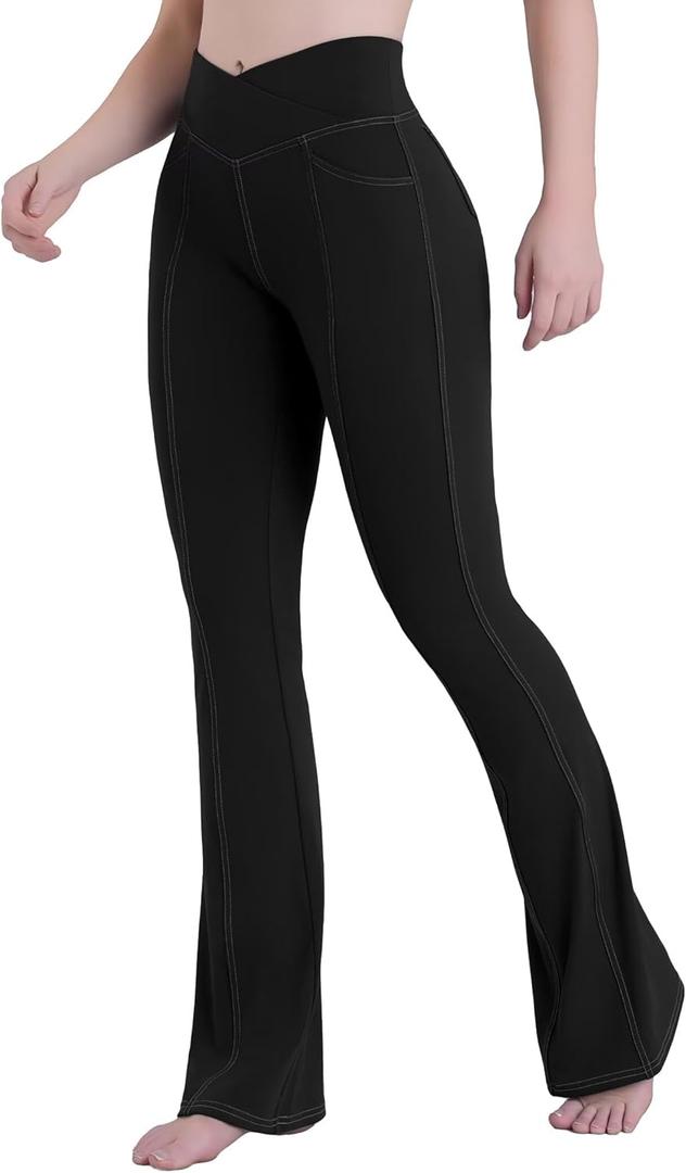 Sunzel Flare Leggings for Women High Waist Workout Leggings with Pockets Tummy Control Wide Leg Flared Yoga Pants (Black, XS)