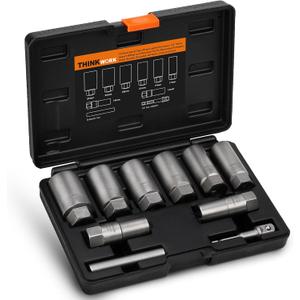 THINKWORK 1/2 Inch Drive Lug Nut Extractor Set, Large Sizes, 10pcs Wheel Lock Removal Kit, Deep Lug Nut Removal Tool for Damaged, Stripped, Rusted, Broken, Rounded Bolts, Nuts