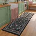 Runner Rug for Kitchen Rug Non Slip 2'x6' Washable Rugs with Rubber Backing Soft Vintage Floral Botanical Carpet Runner for Kitchen, Laundry, Bedroom, Bathroom, Black