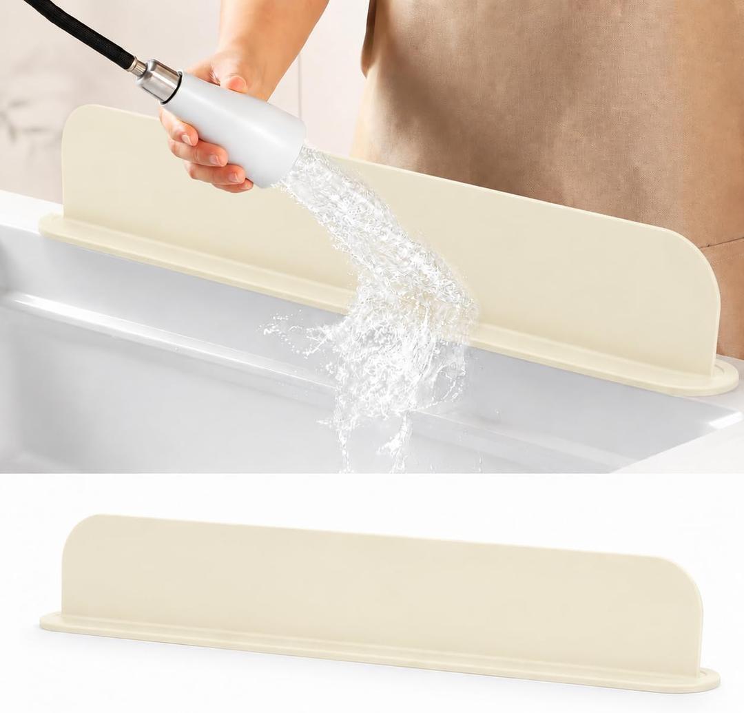 Silicone Sink Splash Guard, 19 Inch Faucet Baffle with Suction Cups, Ivory, for Kitchen Countertop and Bathroom Backsplash