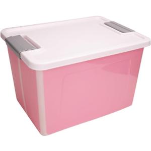 56 Quart Ultra Latch Box Large Storage Bins Waterproof Utility Tote Organizing Container Box with Buckle Lid Collapsible Clear Plastic Storage Box for Clothes and Bedding Pink