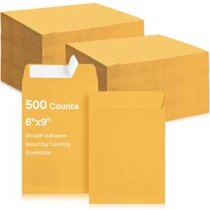 Fuutreo 500 Counts 6 x 9 Inch Brown Envelopes Self Adhesive Security Catalog Mailing Envelopes with Adhesive for Mailing Storage Organizing Home Office