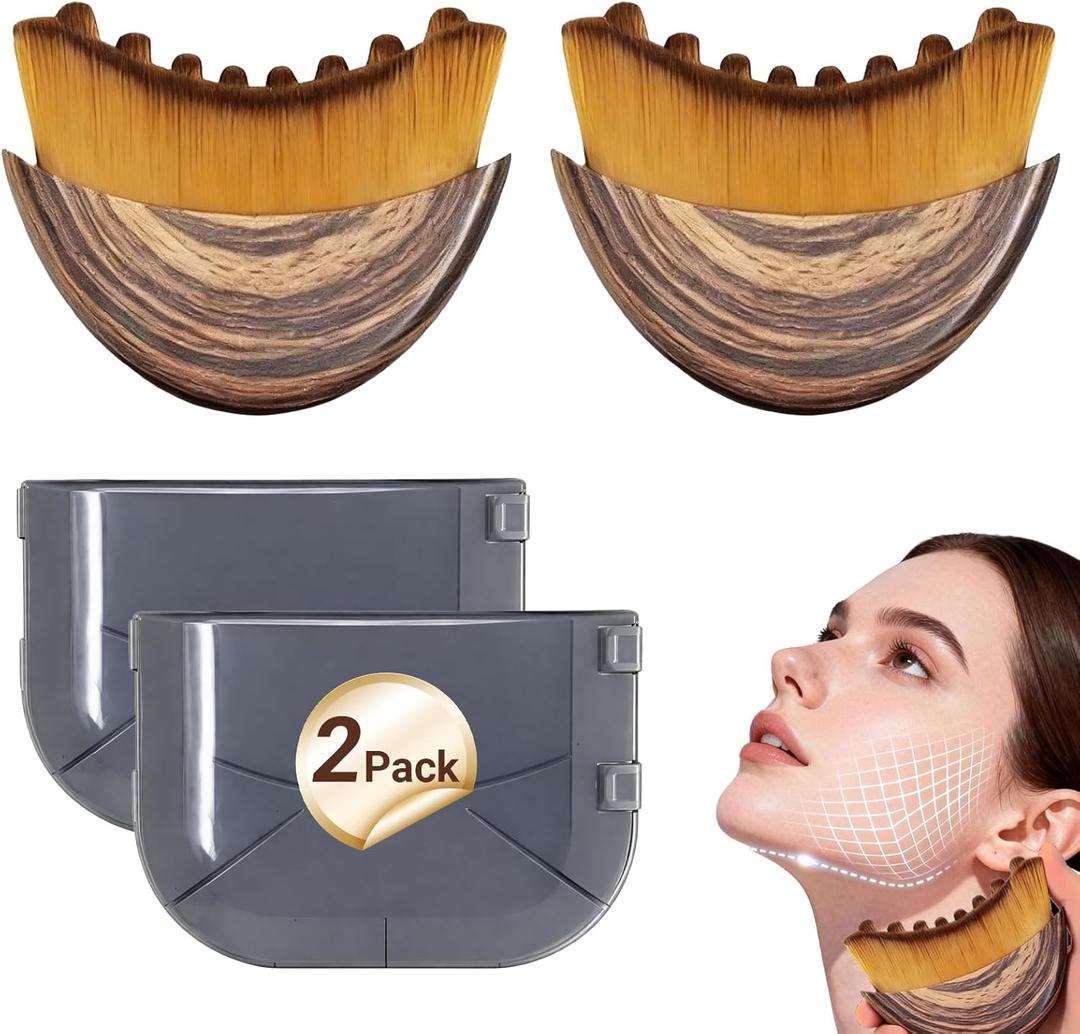 Lymphatic Drainage Massager Face Brush, Lymphatic Contour Face Brush to Sculpt Jawline & Reduce Puffiness Double Chin Reducer, Improves Skin Glow & Absorption, Ergonomic Precise Fit, 2 Pack