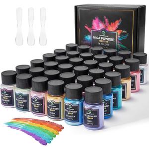 Mica Powder for Epoxy Resin, 36 Colors, 0.35 oz(10g) Bottles Mica Glitter, Pigment for Lip Gloss, Soap Making, Bath Bomb, Art Crafts, Resin Dye, Nails