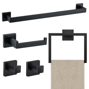 JOPOFI 5 Piece Bathroom Towel Bar Set - SUS304 Stainless Steel Bath Towel Holder, 15.7 Inch Towel Racks for Bathroom Wall Mounted, Bathroom Hardware Accessories Set - Matte Black