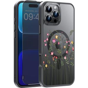 FUNMIKO for iPhone 16 Pro Max Case with Privacy Screen Protector, Wireless Charging Compatible, Translucent Matte Cover - Cute Floral Design Phone Case for Women Girls - Tiny Flower and Leaves FUNMIKO for iPhone 16 Pro Max Case with Privacy Screen Protector, Wireless Charging Compatible, Translucent Matte Cover - Cute Floral Design Phone Case for Women Girls - Tiny Flower and Leaves