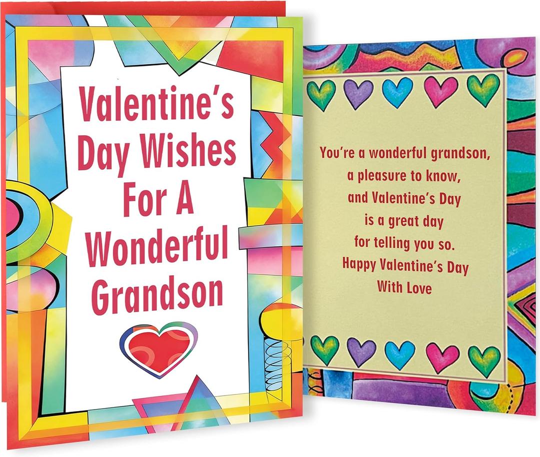 2 x Happy Valentine's Day Card for Grandson, Unique Valentines Day Gifts from Grandma Grandpa, Grandson Valentine Cards