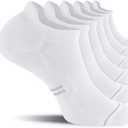 CS CELERSPORT 6 Pack Men's Running Ankle Socks with Cushion, Low Cut Athletic Sport Tab Socks (Large, White)