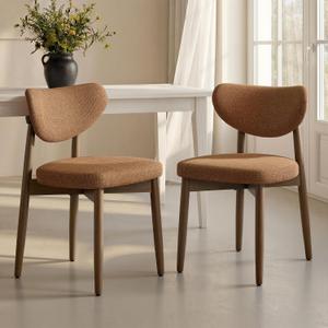 VASAGLE Wooden Dining Chairs Set of 2, Upholstered Kitchen Chairs with Solid Wood Legs, Ergonomic Curved Backrest, Built-in Handle, Mid Century Modern, for Kitchen Dining Vanity, Caramel Brown