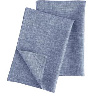 Solino Home Linen Kitchen Towels Set of 2 - Chambray Indigo 17 x 26 Inch - 100% Pure Linen Kitchen/Tea Towels - Machine Washable and Handcrafted from European Flax
