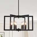 6-Light Black Chandelier Farmhouse Modern Dining Room Light Fixtures Over Table Geometric Candle Chandeliers for Bedroom,Living Room,Foyer,Entryway,Hallway,Kitchen Island Lighting Fixture,E12