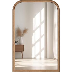 24"x36" Solid Wood Bathroom Mirror Tempered Glass for Wall Mounted, Rustic Wood Frame Wall Mirror Decorative for Bedroom Living Room Vanity Mirror Entryway Mirror, Brown (36"L x 24"W)