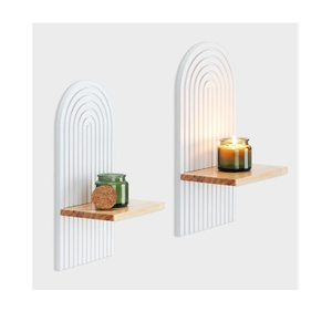 Boho Wall Candle Sconces Set of 2, Rustic Farmhouse Wooden Wall Mount Candle Holders for Bedroom Living Room Bathroom Modern Farmhouse Home Decorations-White