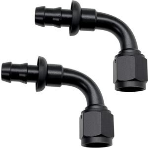 YSIL 6AN Female to 3/8 Hose Barb 90 degree Swivel Aluminum Push Lock Hose End Fitting for Rubber Fuel Line Black 2PCS