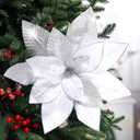 Cinnvoice 4 Pcs 16'' Silver Poinsettia Flowers Christmas Artificial Extra Large Velvet Christmas Flowers Glitter Poinsettias Flower Picks Ornaments Floral Stems for Xmas Tree Decoration Wreath Garland