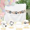 Gilprop 40x40 Inch Happy Birthday Backdrop Tapestry Minimalist Happy Birthday Banner White Fabric Banner with 10 Photo Frames, Custom Wall Flag, Boho Wall Art for Party Indoor Outdoor Yard Decor