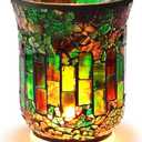 Healifty Green Mosaic Glass Candle Holder for Table Centerpiece, Vintage Stained Tealight Candlestick Lamp, Romantic Votive Home Farmhouse Decor