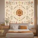 Apdidl Boho Sun Floral Tapestry Wall Hanging Bedroom Aesthetic, Bohemian Vintage Moon Girl Room Decor Tapestries, Cute India Hippie Outdoor Wall Covering for Living Room Dorm (51"X60")