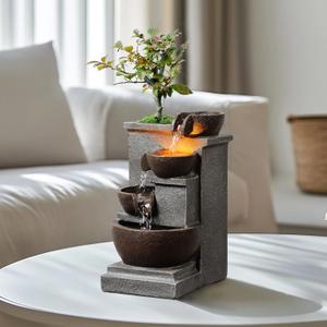 Tolevoit Tabletop Water Fountain Resin Retro Four Cups Vintage Room Decor Lavatory Indoor Decoration Relaxation Waterfall Zen Ambience