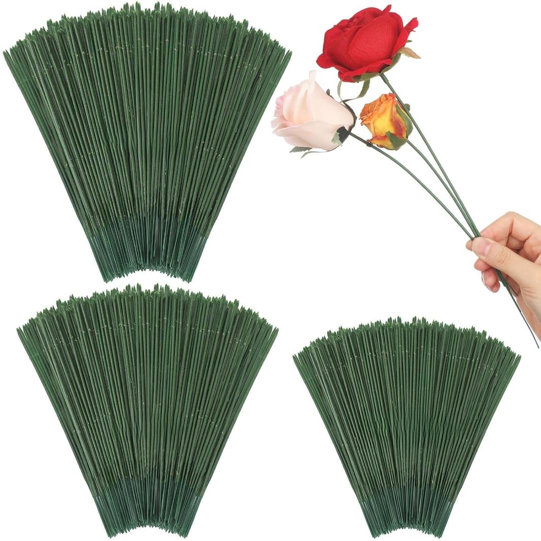 Suncalla 300pcs Artificial Flower Stems, 6.7in8in10in Plastic Green Floral Wire Stems for Artificial Flower Making, DIY Crafts Bouquet Stem Arrangements Decor Supplies