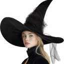MCJC Witch Hat, Black Sparkle Tulle, Wide Brim,Halloween Costume Party Accessory