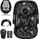 Infant Car Seat Insert with Removable Cushion for Preemie to Toddler, Reversible Newborn Carseat Insert for Baby Head Body Support, Fits for Stroller, Baby Swing, Bouncer (Black Star)