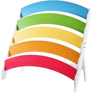 Wooden Kids Bookshelf, Rainbow Book Shelf for Kids Rooms, 4 Tier Toddler Storage Book Rack, Montessori Bookcase for Playroom, Nursery, Living Room