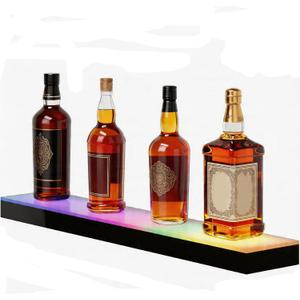 LED Lighted Liquor Bottle Display Shelf - 23.6" Acrylic Whiskey Rack with Remote & Music Sync, 1-Tier Illuminated Bar Shelf for Home Bar, Club, Party