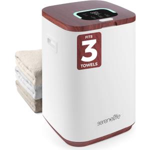 SereneLife Towel Warmer Bucket - Compact 23L Bathroom Towel Heater w/Essential Oils Disc Holder, Adjustable Timer, Auto Shut-Off, Power Cord Storage, LED Display, Fits 2 Oversized Towels (Wood Color)