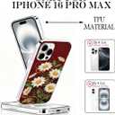for iPhone 16 Pro Max Case, Floral Clear Cases, Cute Floral Pattern Flower Design, Scratch Resistant Shockproof Cover, Aesthetic Phone Cover, Daisies on Red Background Phone Case（B144）