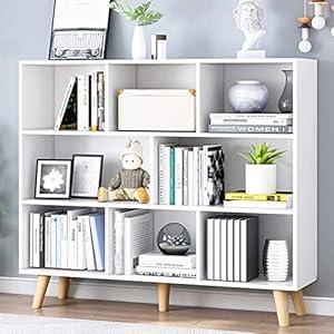 IOTXY Wooden Open Shelf Bookcase - 3-Tier Floor Standing Display Cabinet Rack with Legs, 8 Cubes Bookshelf, Warm White