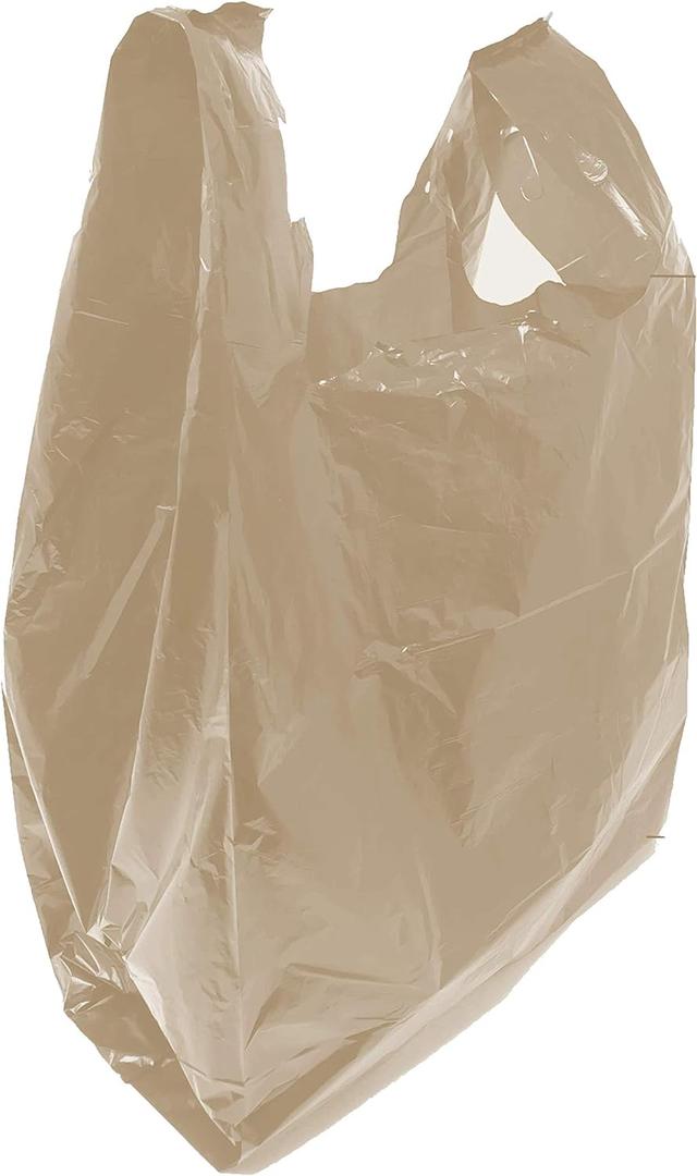 Grocery Shopping Plastic T-shirt Bags Plain 12" x 7" x 21" (Brown, 150)