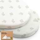 2-Pack Organic Bassinet Sheets for Girls, Boys - 100% Cotton Bassinet Mattress Sheets Compatible with Halo Bassinest Swivel Sleeper, Graco, Baby Delight, Chicco, Unisex Fitted Bassinet Sheets (Elly)