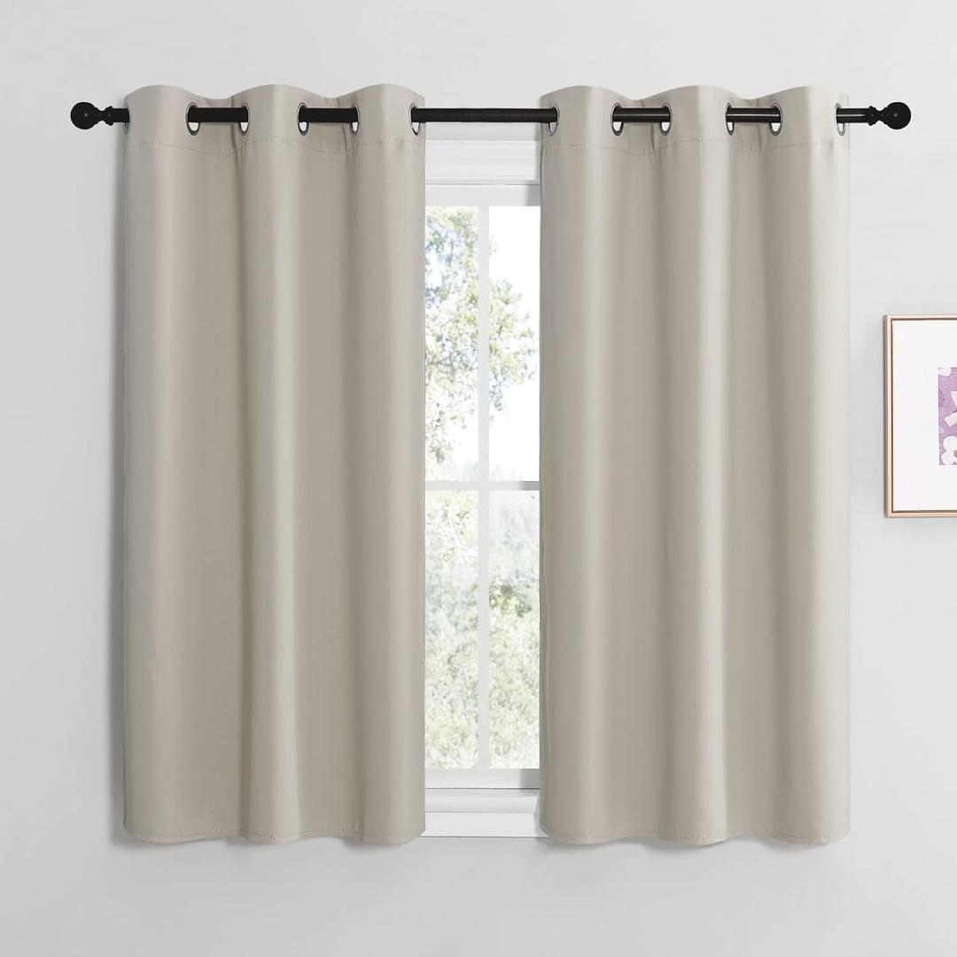 NICETOWN Kitchen Curtains for Decoration, Thermal Insulated Grommet Room Darkening Draperies/Panels for Laundry (Natural, 2 Panels, W42 x L48 inches)