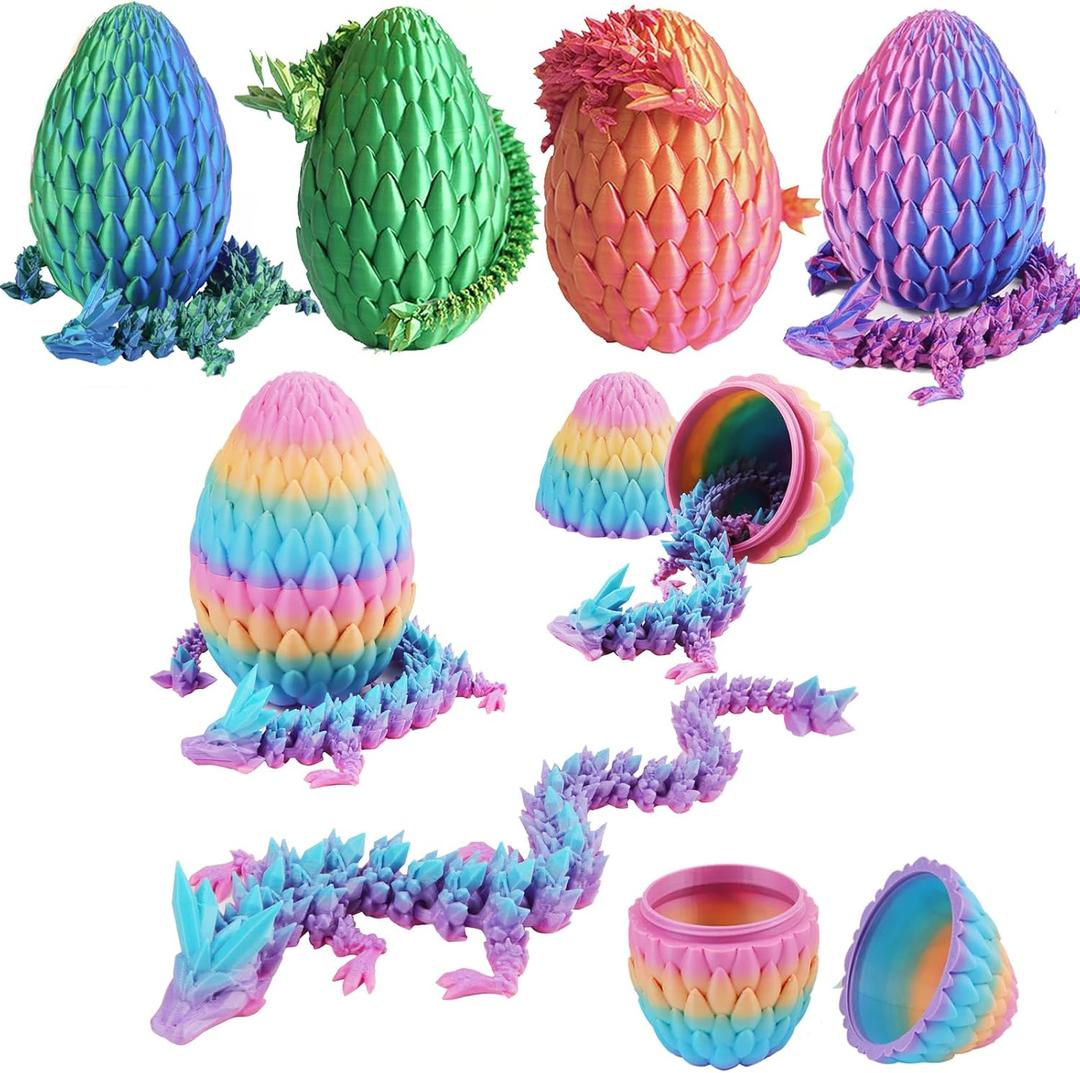 12inch 3D Printed Dragon Egg, Mystery Crystal Dragon Fidget Toys, Articulated Dragon, Home Desk Decor Easter Surprise Dinosaur Eggs, Adults Fidget Toys for Autism/ADHD (Rainbow)