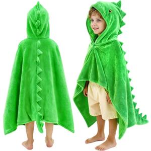 Hiturbo Kids Dinosaur Hooded Bath Towel: Super Soft Fleece Toddler Towel Wrap 50"x30" - Pool Beach Towels Swim Poncho for Boys Girls 3-12 Yrs - Green
