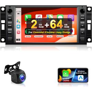 Podofo 2+64G Android 13 Car Stereo for Jeep Wrangler Dodge Chevrolet Chrysler with Wireless Carplay&Android Auto,7Inch HD Touch Screen Radio with GPS/WiFi/Mirror Link/Bluetooth/FM/RDS+AHD Camera
