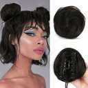 SOFEIYAN 2PCS Mini Claw Clip in Hair Bun Extension Synthetic Wig Accessory Updo Space Bun Hair Messy Cat Ears Hair Bun Pieces for Women, Darkest Brown Tend to Black