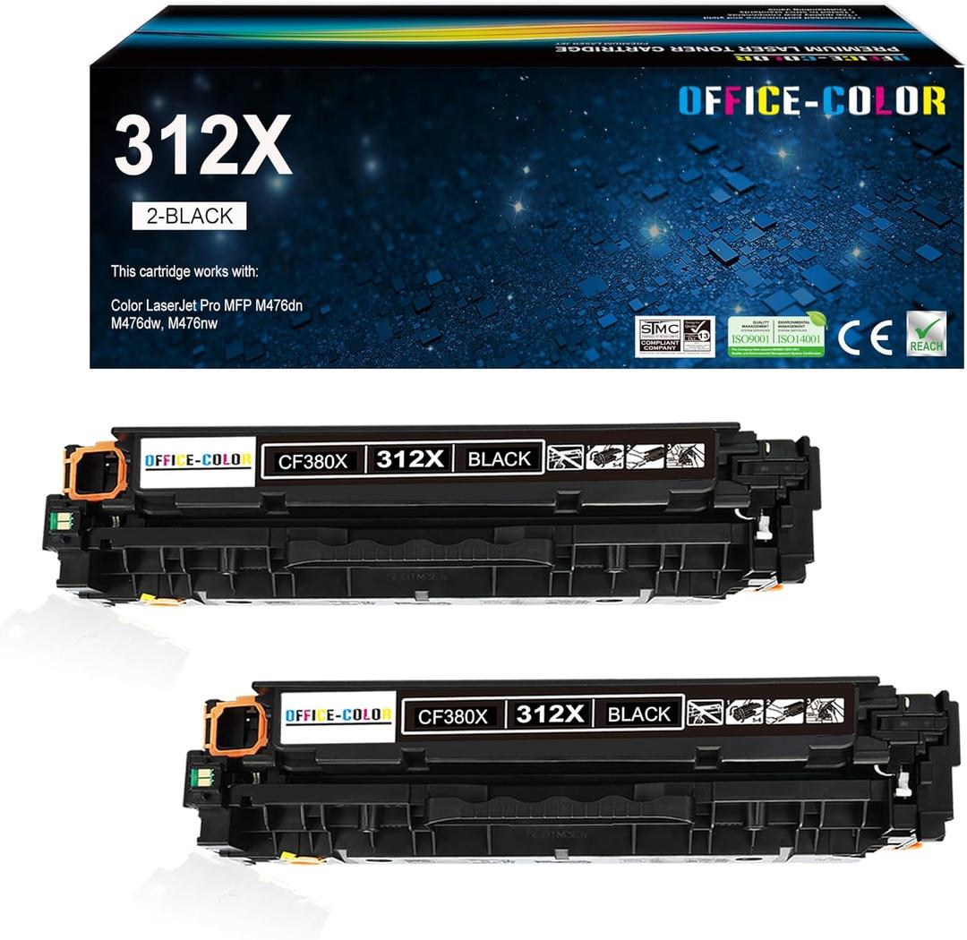 312A 312X Black High-Capacity Toner Cartridge Replacement for HP 312A CF380A CF380X for Laserjet Pro MFP M476dn M476dw M476nw Printer Ink (2 Pack)