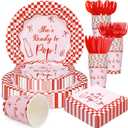 Hushee 175 Pcs She's Ready to Pop Baby Shower Decorations Baby Shower Plates and Napkins Red and White Tableware for Guest Serve 25 Gender Reveal Newborn Party