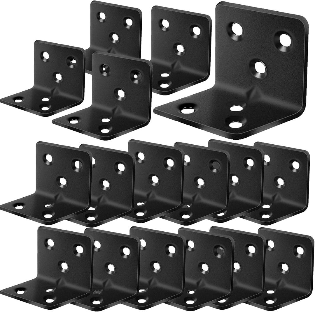 40Pcs Stainless Steel Black Angle Brackets, 1.2”x 1.2” x 1.5” Corner Braces for Wood Furniture, 90 Degree L Bracket, Metal Joint Right Angle Shelf Bracket Support for Wooden Table Chair Cabinets