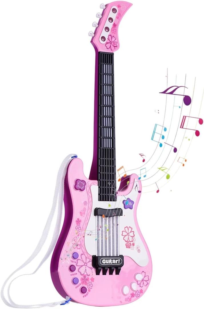 Kids Toddler Baby Childrens Electric Toy Guitar with Strap Ideal for 3 4 5 7 8 Year Old Boys Girls Gifts, (Pink)