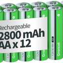AA Rechargeable Batteries 2800 mAh High Capacity 1300 Cycle,1.2V NiMH Low Self Discharge AA Battery,12 Pack